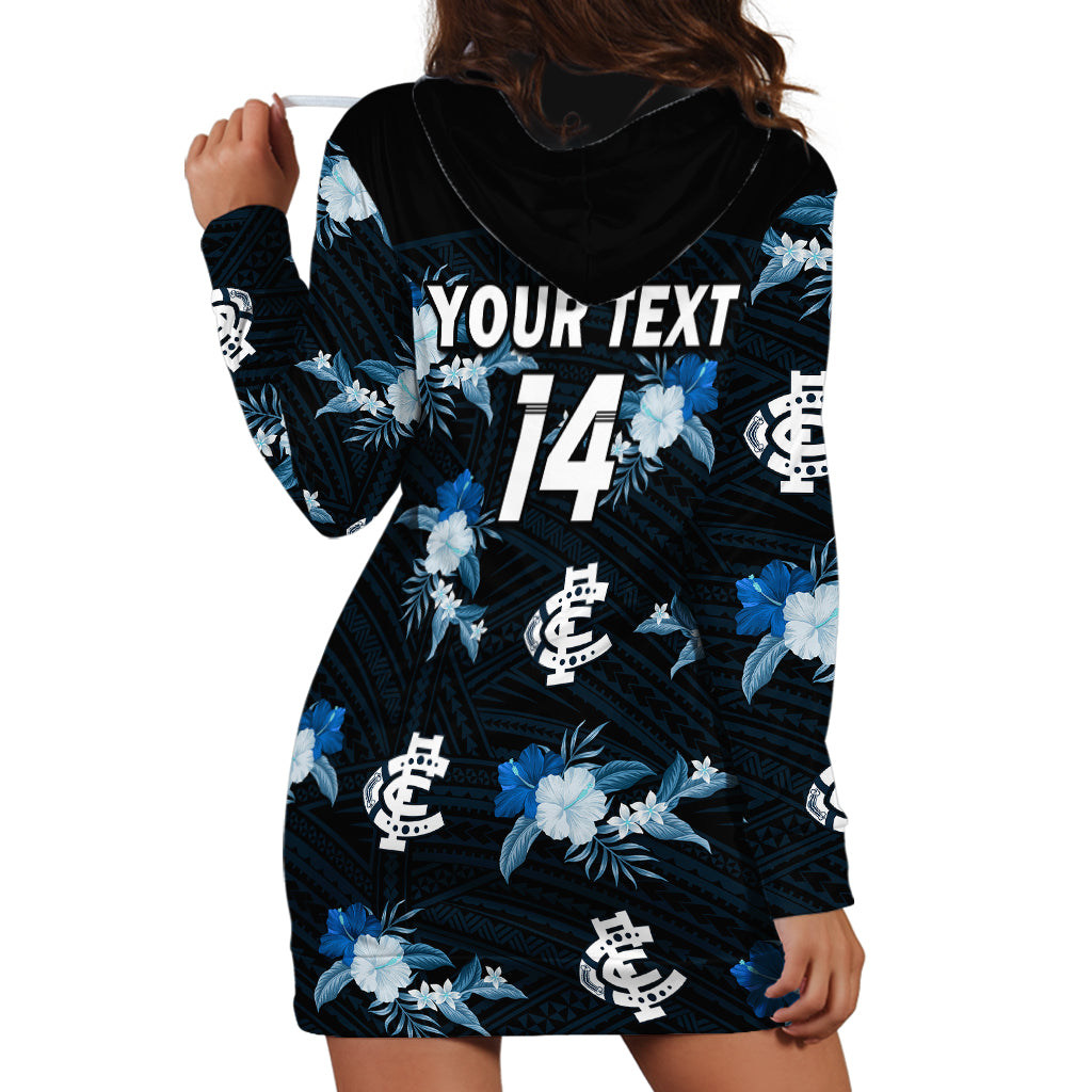 (Custom Text And Number) Carlton Football Hoodie Dress Blues Polynesian Tribal Mix Tropical Hawaiian Style - Vibe Hoodie Shop