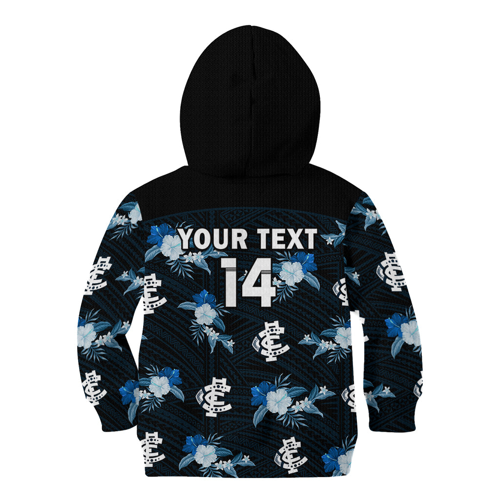 (Custom Text And Number) Carlton Football Kid Hoodie Blues Polynesian Tribal Mix Tropical Hawaiian Style - Vibe Hoodie Shop