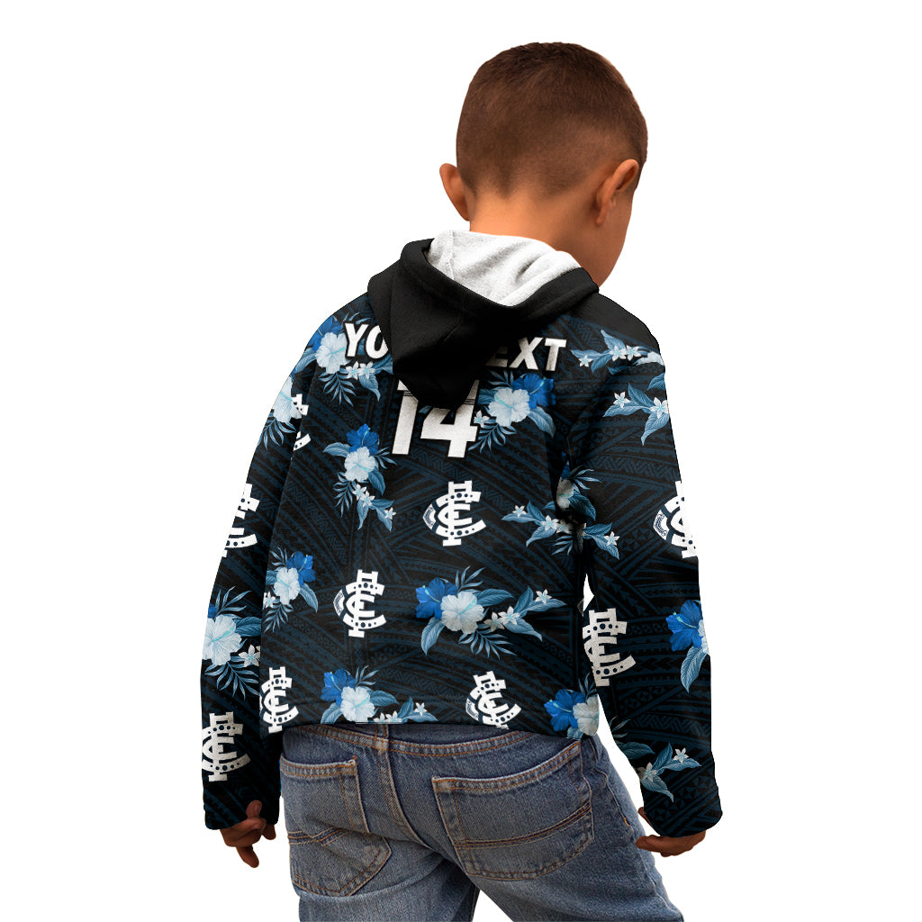 (Custom Text And Number) Carlton Football Kid Hoodie Blues Polynesian Tribal Mix Tropical Hawaiian Style - Vibe Hoodie Shop