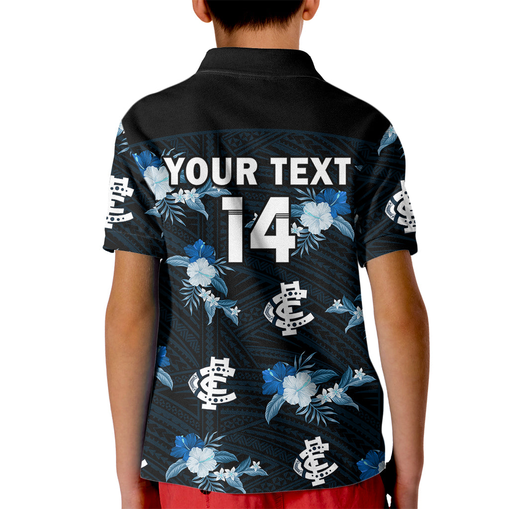 (Custom Text And Number) Carlton Football Kid Polo Shirt Blues Polynesian Tribal Mix Tropical Hawaiian Style - Vibe Hoodie Shop