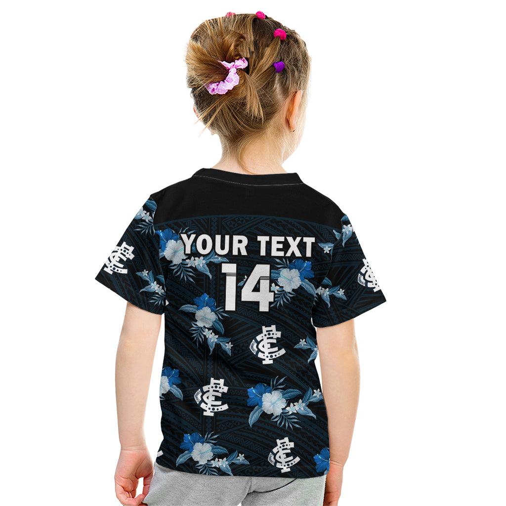 (Custom Text And Number) Carlton Football Kid T Shirt Blues Polynesian Tribal Mix Tropical Hawaiian Style - Vibe Hoodie Shop