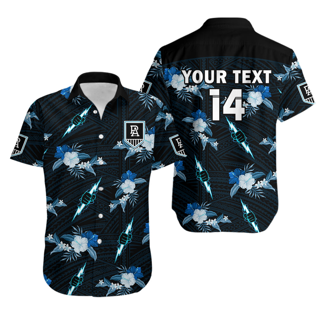 (Custom Text And Number) Port Adelaide Football Hawaiian Shirt Power Polynesian Tribal Mix Tropical Hawaiian Style - Vibe Hoodie Shop