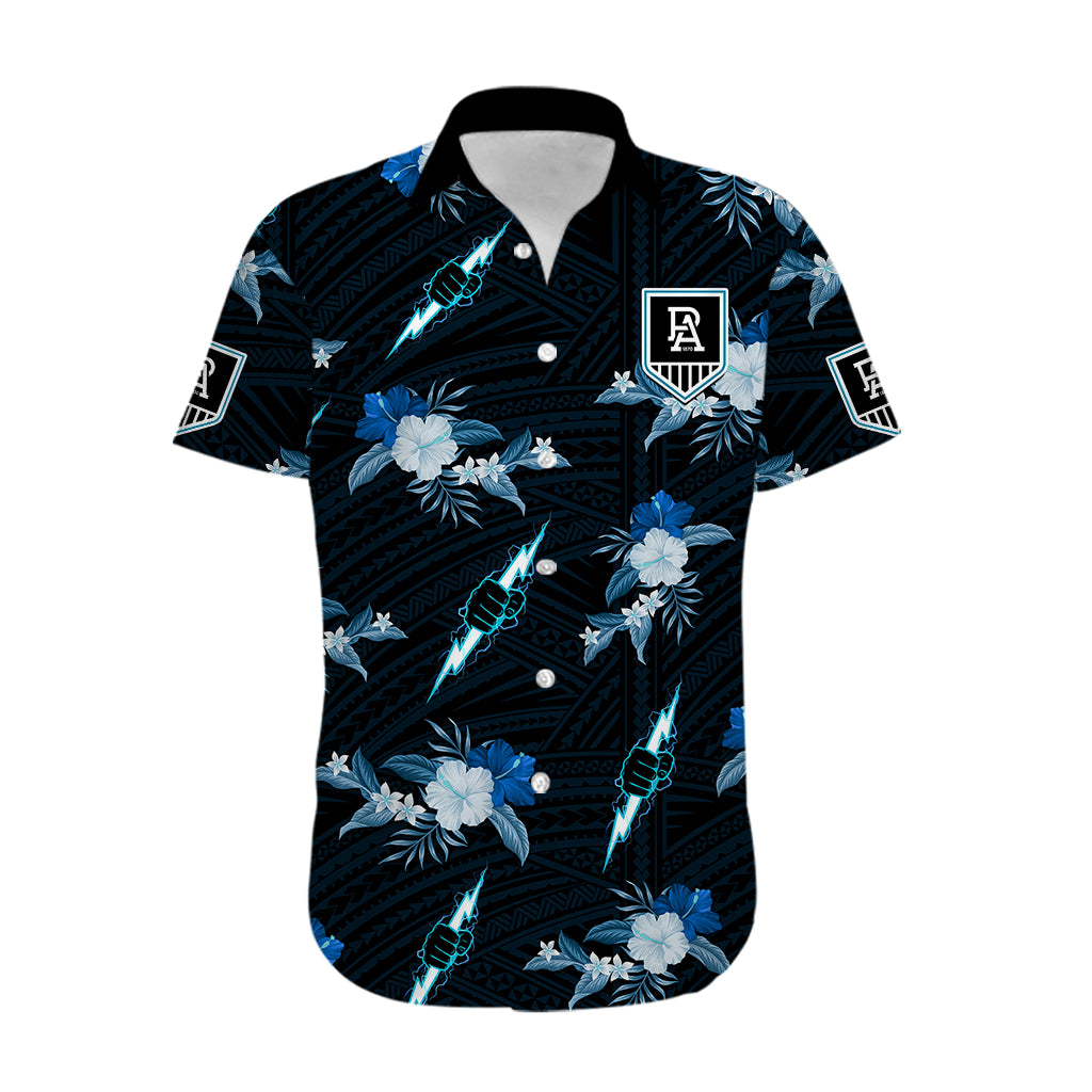 (Custom Text And Number) Port Adelaide Football Hawaiian Shirt Power Polynesian Tribal Mix Tropical Hawaiian Style - Vibe Hoodie Shop