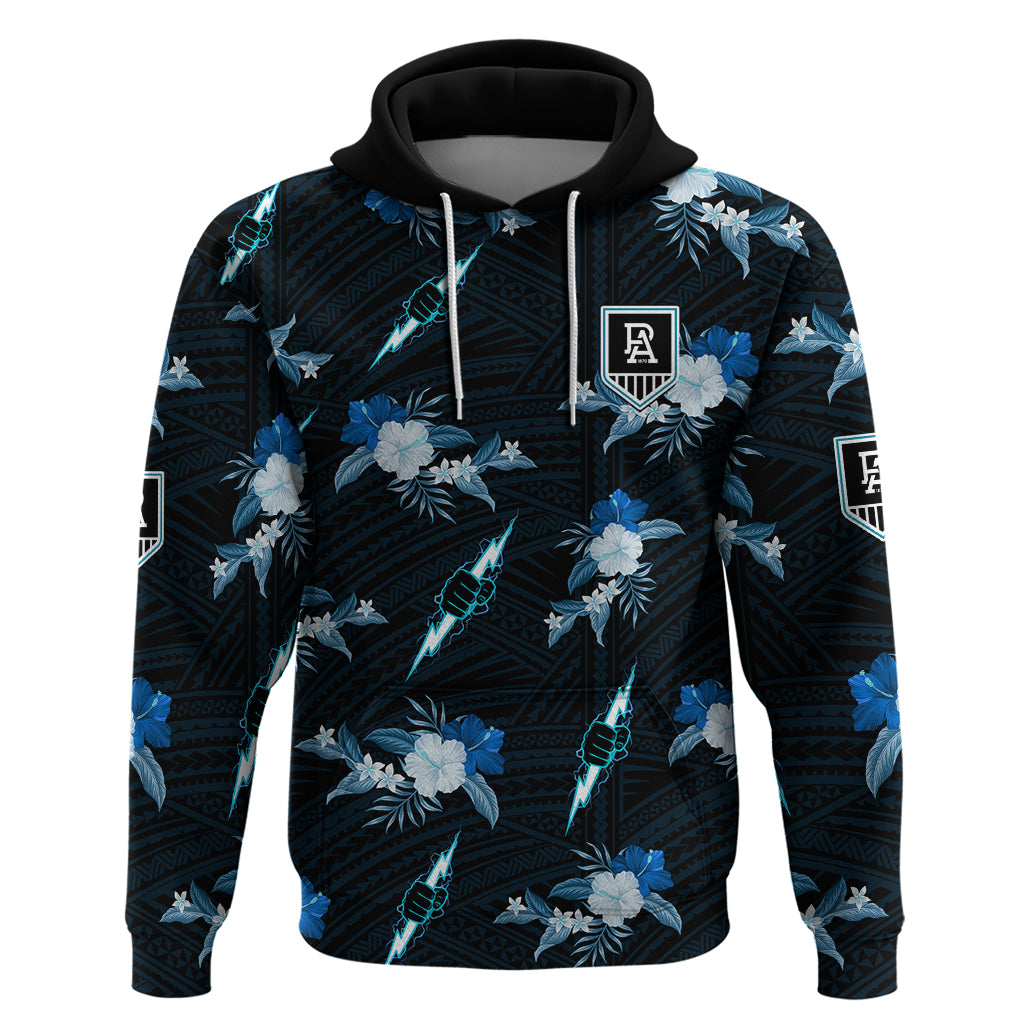 (Custom Text And Number) Port Adelaide Football Hoodie Power Polynesian Tribal Mix Tropical Hawaiian Style - Vibe Hoodie Shop