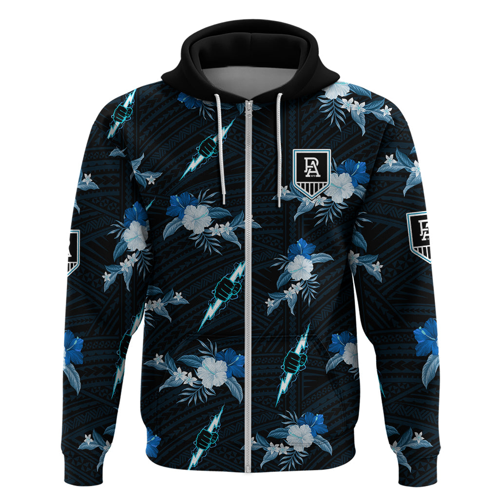 (Custom Text And Number) Port Adelaide Football Hoodie Power Polynesian Tribal Mix Tropical Hawaiian Style - Vibe Hoodie Shop