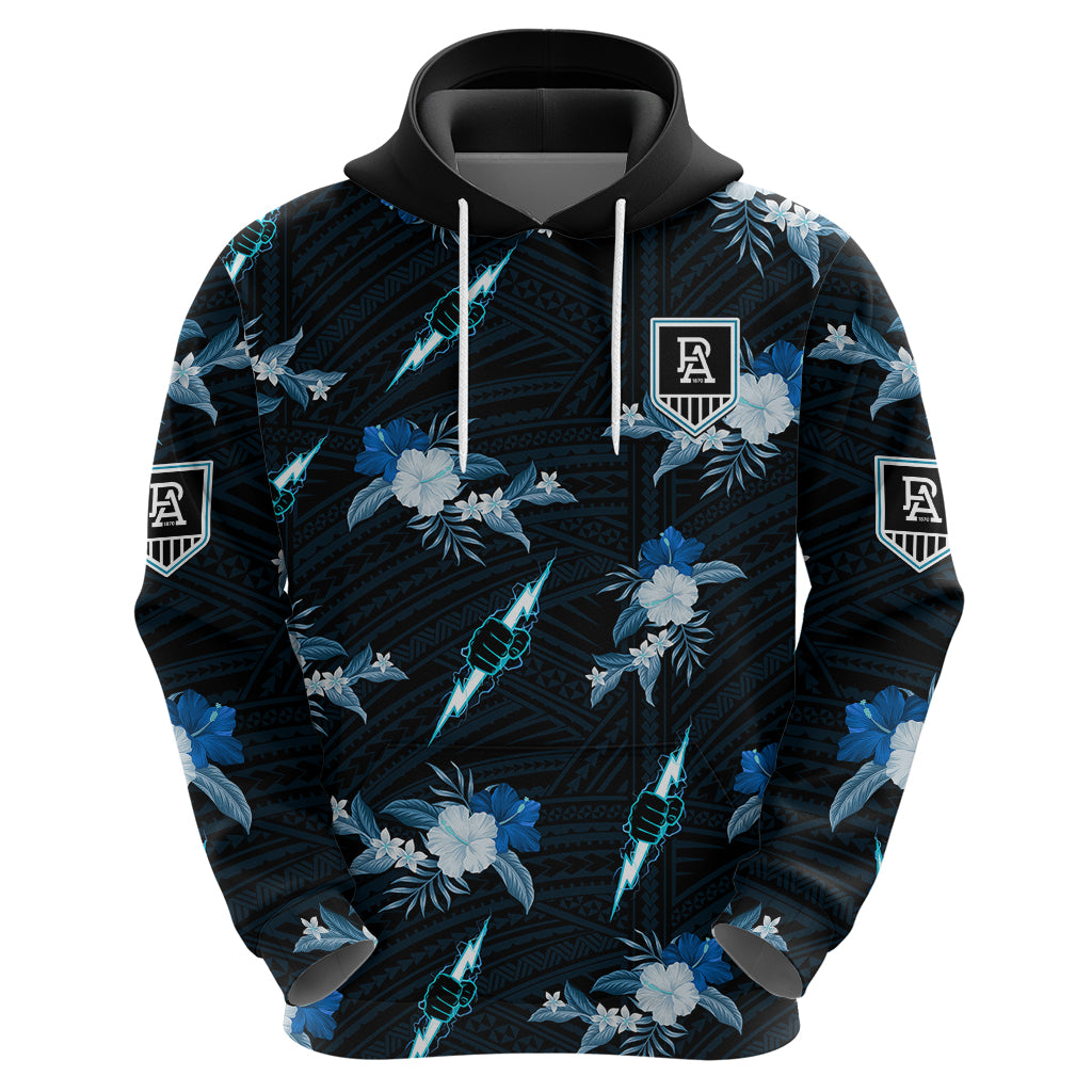 (Custom Text And Number) Port Adelaide Football Hoodie Power Polynesian Tribal Mix Tropical Hawaiian Style - Vibe Hoodie Shop