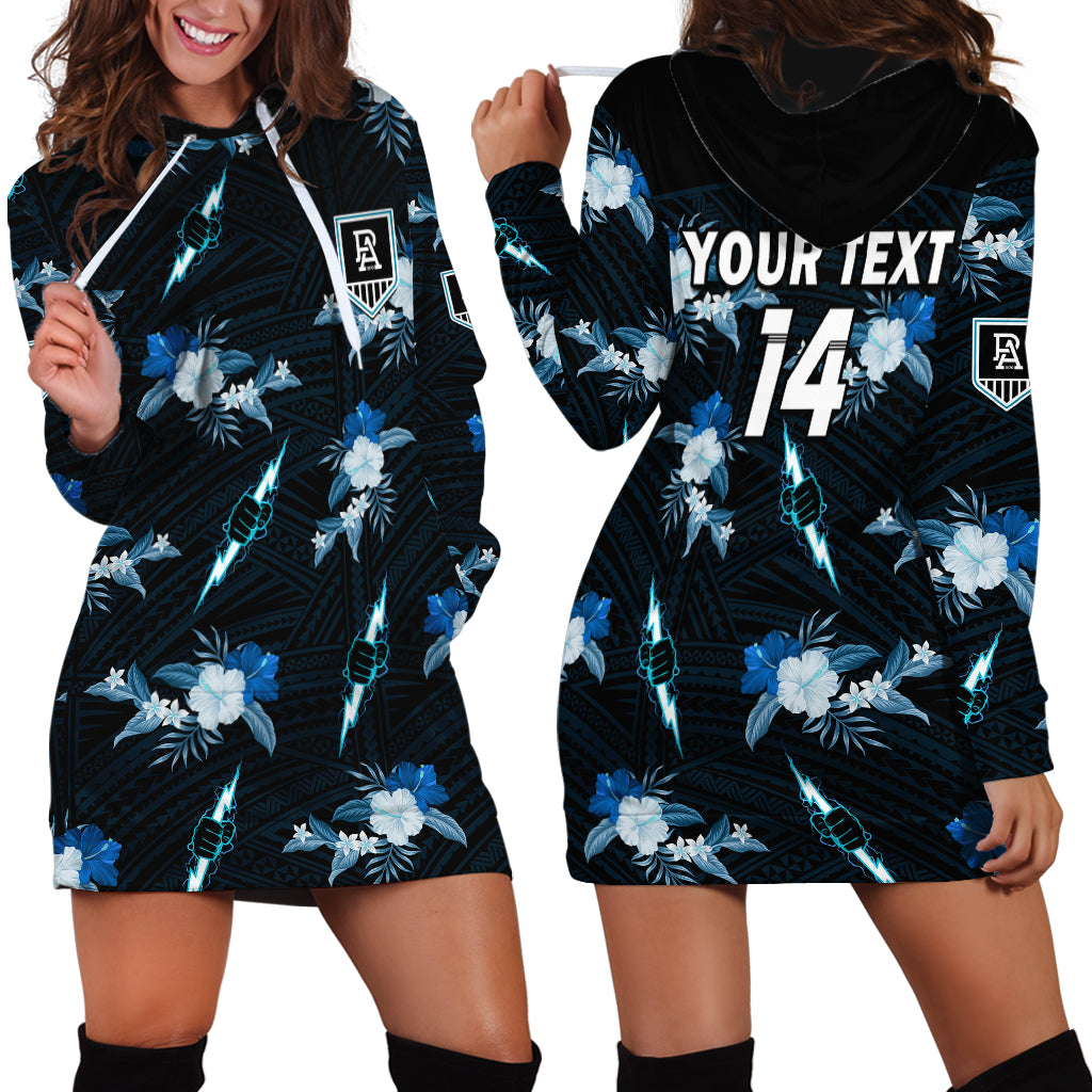 (Custom Text And Number) Port Adelaide Football Hoodie Dress Power Polynesian Tribal Mix Tropical Hawaiian Style - Vibe Hoodie Shop