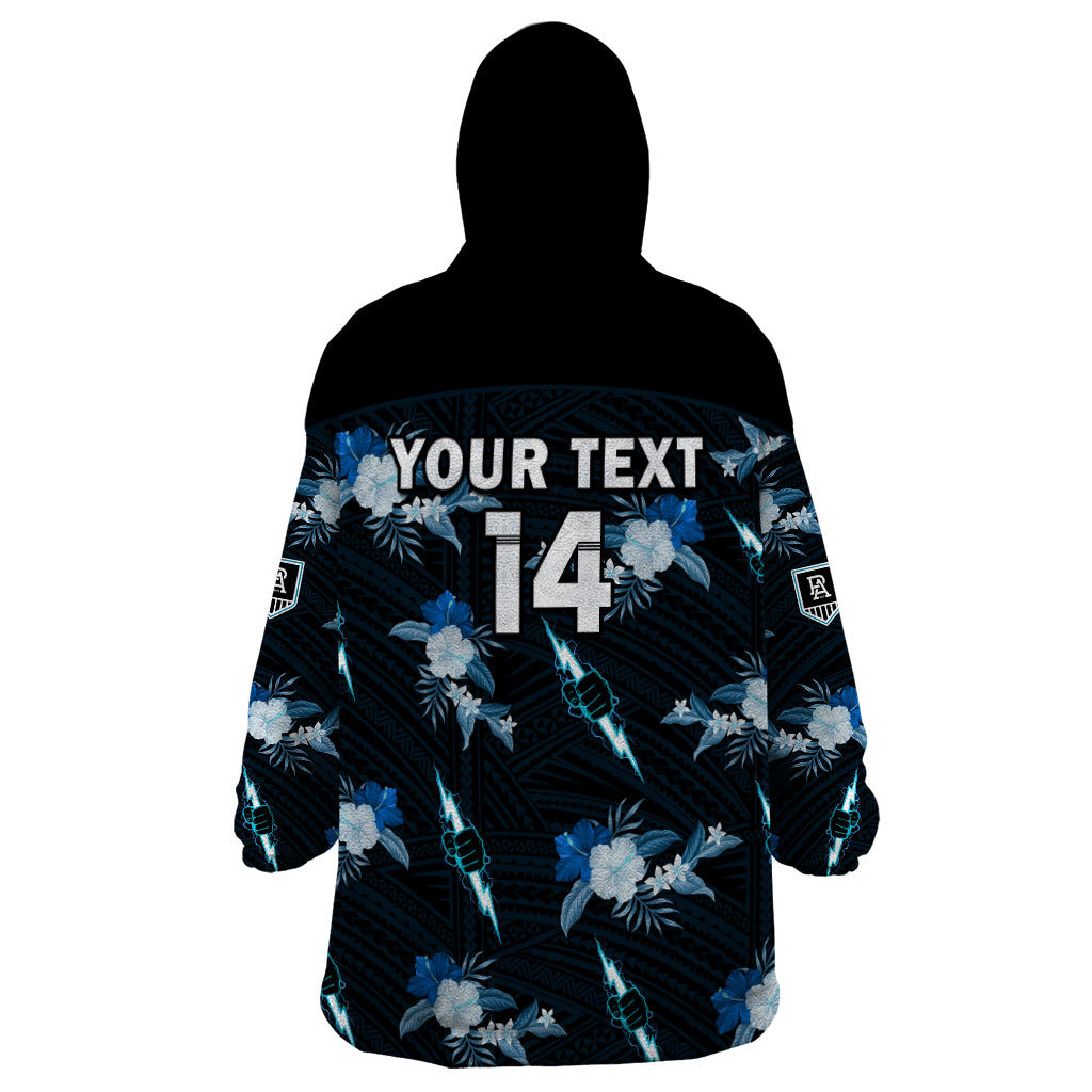 (Custom Text And Number) Port Adelaide Football Wearable Blanket Hoodie Power Polynesian Tribal Mix Tropical Hawaiian Style - Vibe Hoodie Shop