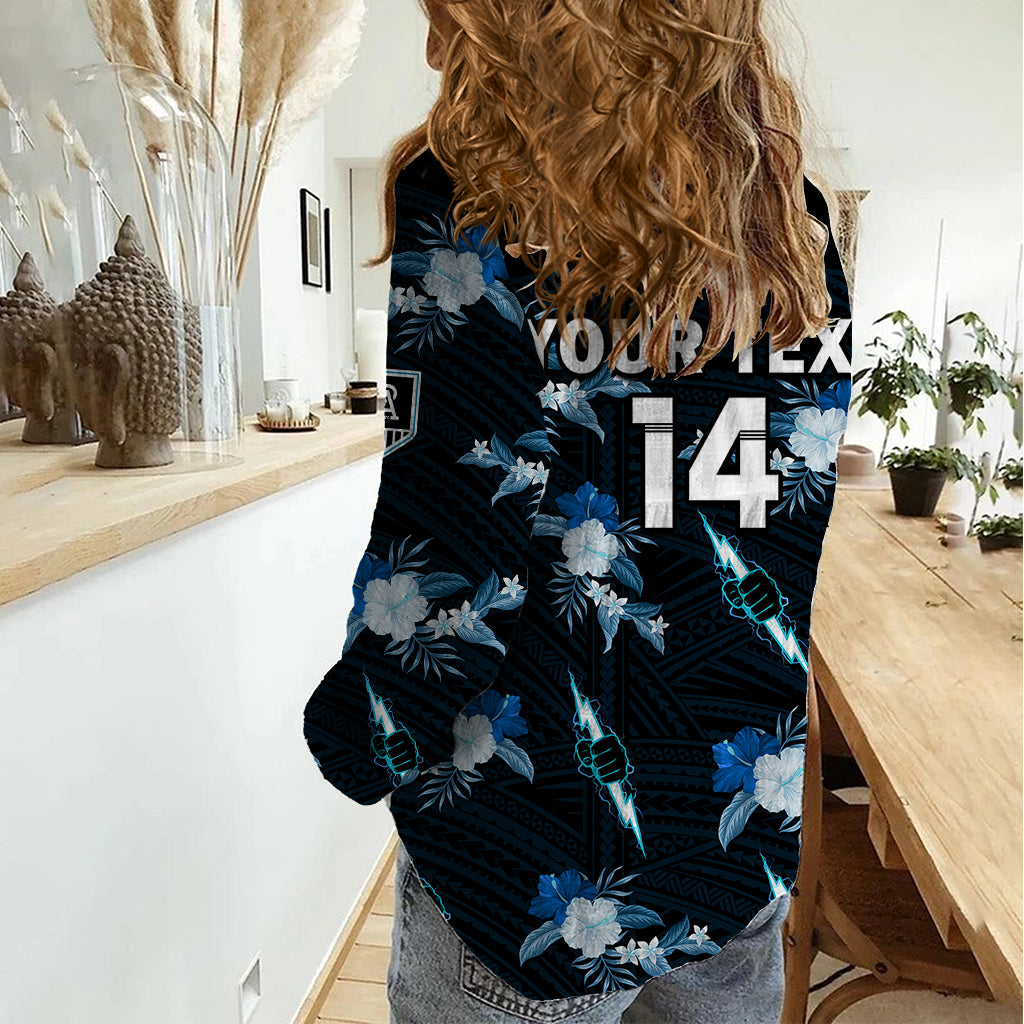 (Custom Text And Number) Port Adelaide Football Women Casual Shirt Power Polynesian Tribal Mix Tropical Hawaiian Style - Vibe Hoodie Shop