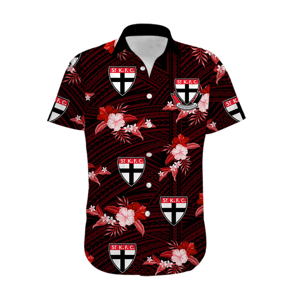 (Custom Text And Number) St Kilda Football Hawaiian Shirt Saints Polynesian Tribal Mix Tropical Hawaiian Style - Vibe Hoodie Shop