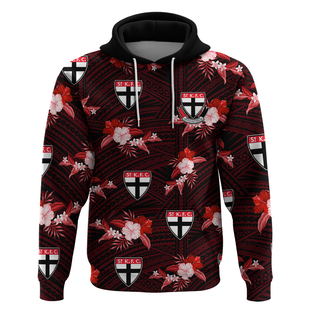 (Custom Text And Number) St Kilda Football Hoodie Saints Polynesian Tribal Mix Tropical Hawaiian Style - Vibe Hoodie Shop