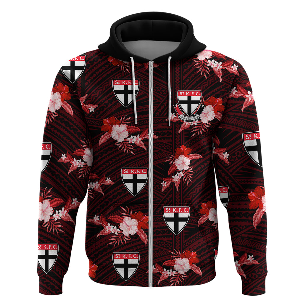 (Custom Text And Number) St Kilda Football Hoodie Saints Polynesian Tribal Mix Tropical Hawaiian Style - Vibe Hoodie Shop