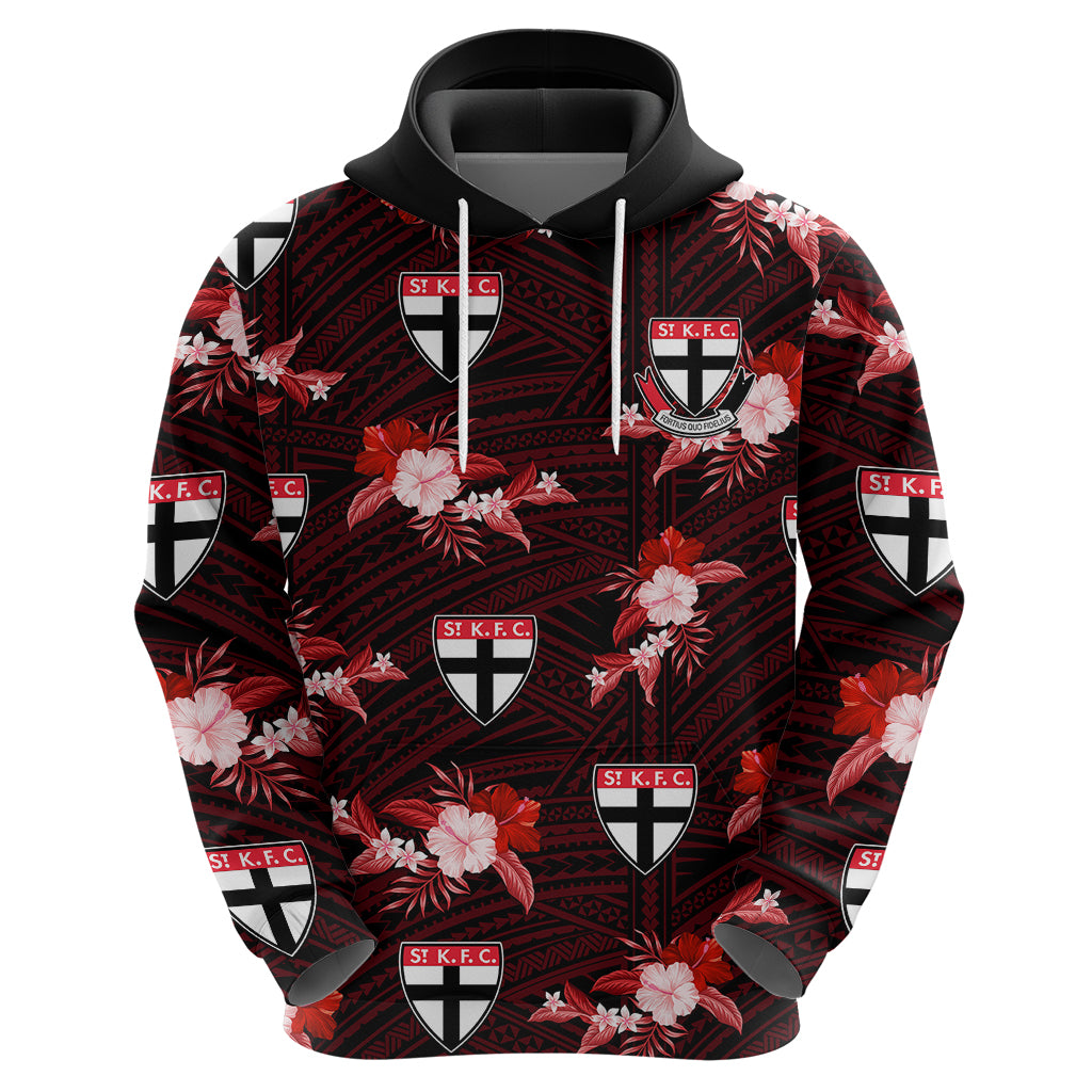 (Custom Text And Number) St Kilda Football Hoodie Saints Polynesian Tribal Mix Tropical Hawaiian Style - Vibe Hoodie Shop
