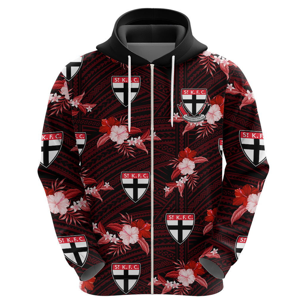 (Custom Text And Number) St Kilda Football Hoodie Saints Polynesian Tribal Mix Tropical Hawaiian Style - Vibe Hoodie Shop