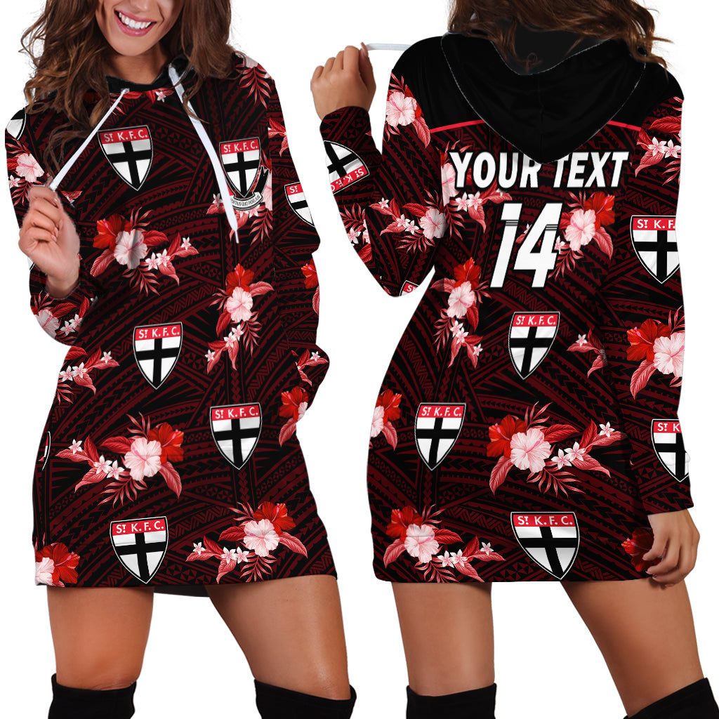 (Custom Text And Number) St Kilda Football Hoodie Dress Saints Polynesian Tribal Mix Tropical Hawaiian Style - Vibe Hoodie Shop