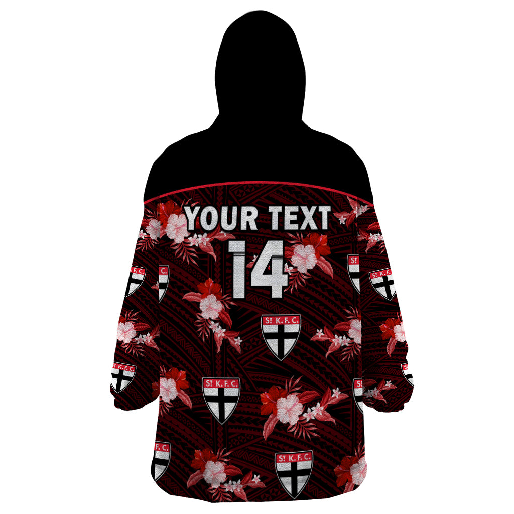 (Custom Text And Number) St Kilda Football Wearable Blanket Hoodie Saints Polynesian Tribal Mix Tropical Hawaiian Style - Vibe Hoodie Shop