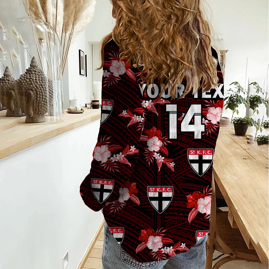 (Custom Text And Number) St Kilda Football Women Casual Shirt Saints Polynesian Tribal Mix Tropical Hawaiian Style - Vibe Hoodie Shop
