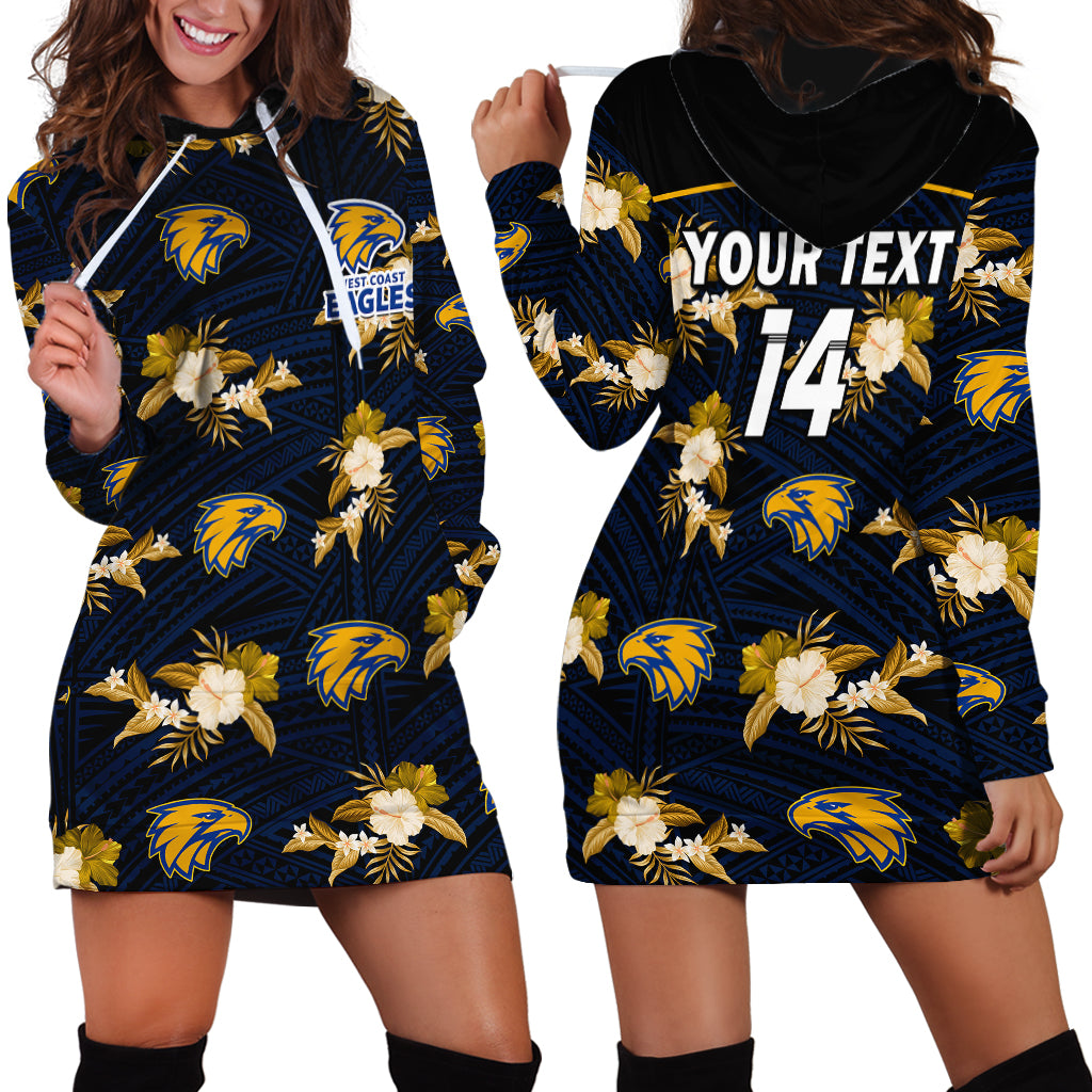 (Custom Text And Number) Eagles Football Hoodie Dress West Coast Polynesian Tribal Mix Tropical Hawaiian Style - Vibe Hoodie Shop