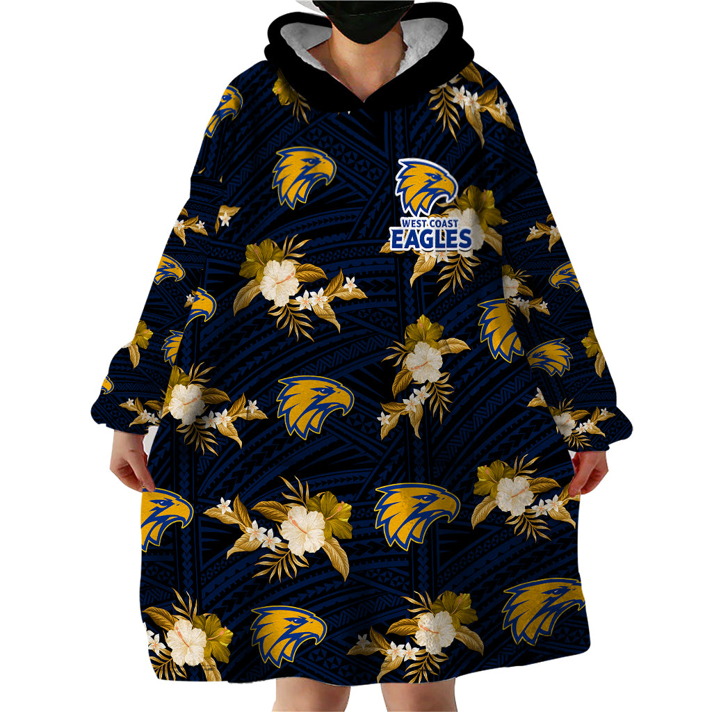 (Custom Text And Number) Eagles Football Wearable Blanket Hoodie West Coast Polynesian Tribal Mix Tropical Hawaiian Style - Vibe Hoodie Shop