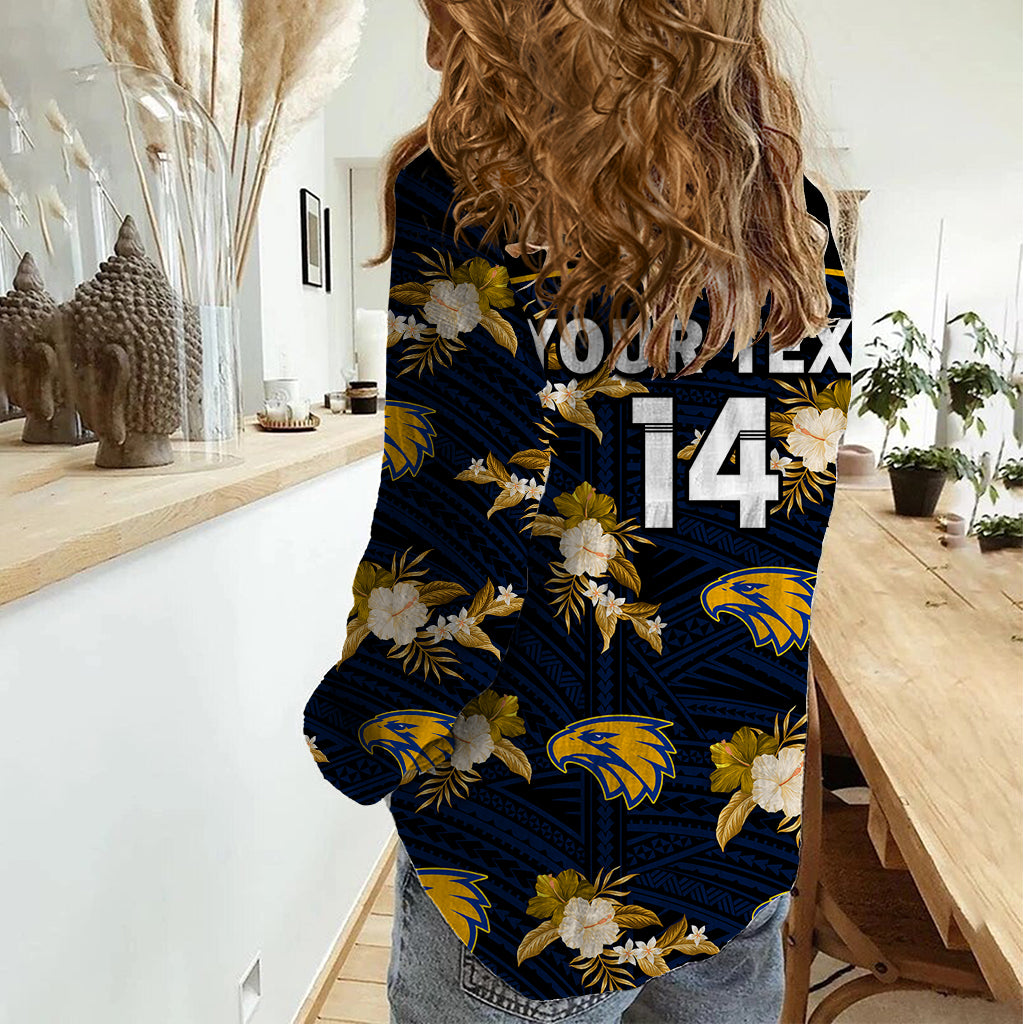 (Custom Text And Number) Eagles Football Women Casual Shirt West Coast Polynesian Tribal Mix Tropical Hawaiian Style - Vibe Hoodie Shop