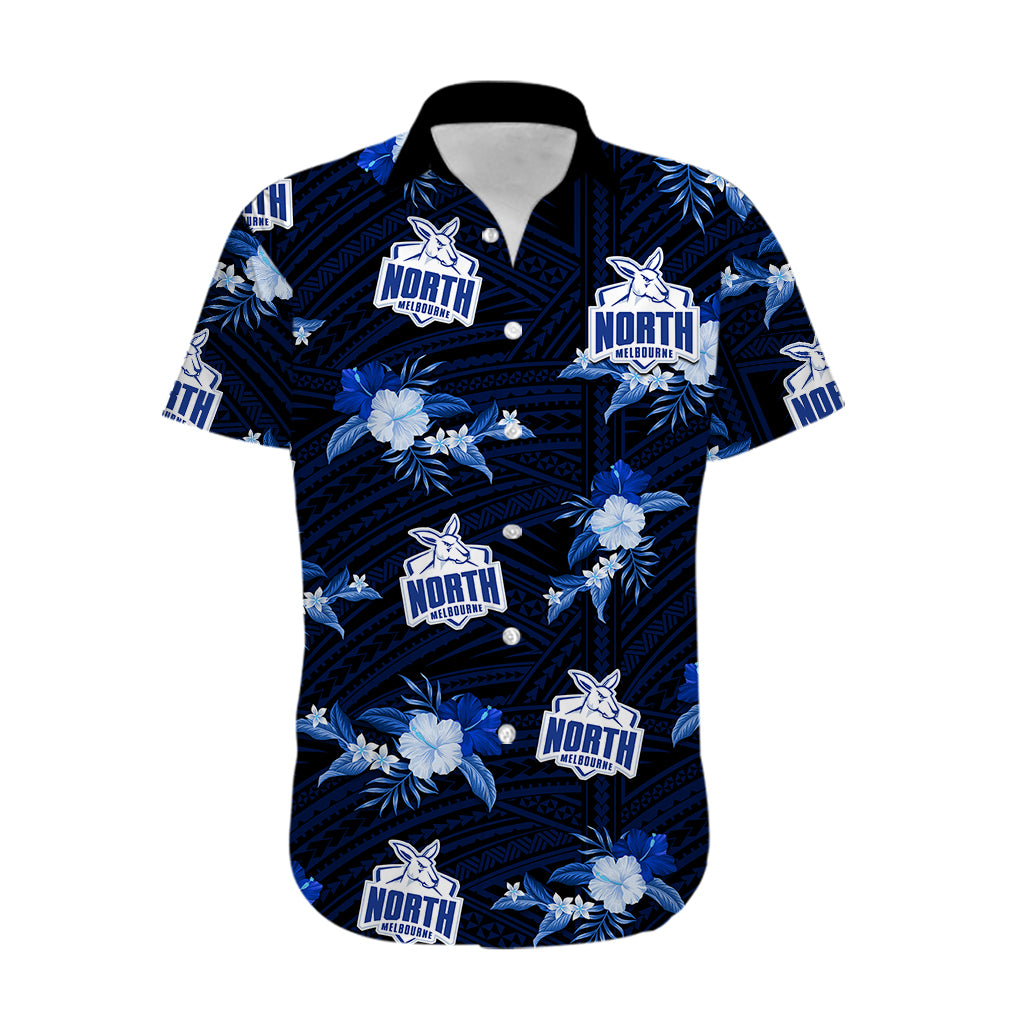 (Custom Text And Number) North Melbourne Football Hawaiian Shirt Kangaroos Polynesian Tribal Mix Tropical Hawaiian Style - Vibe Hoodie Shop