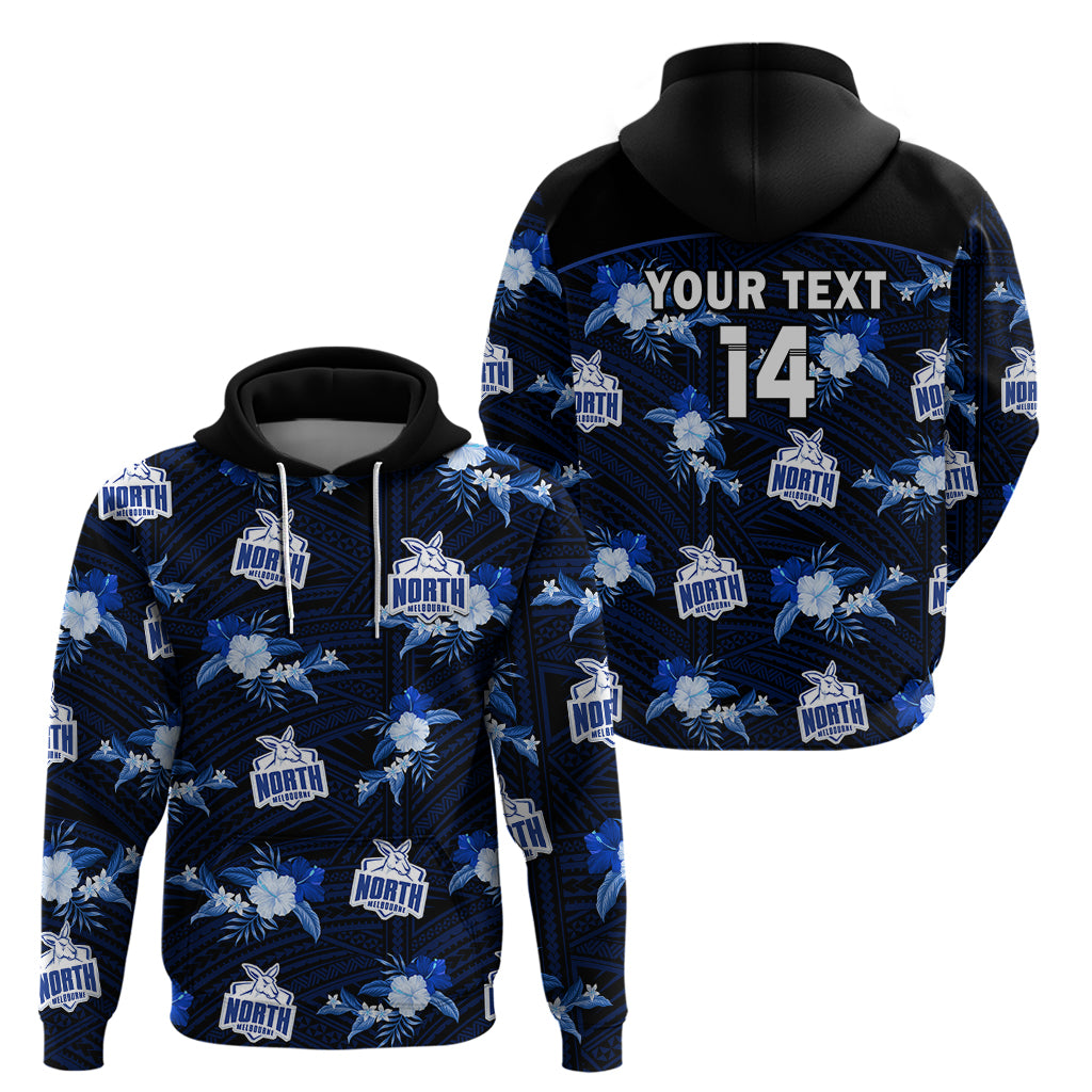 (Custom Text And Number) North Melbourne Football Hoodie Kangaroos Polynesian Tribal Mix Tropical Hawaiian Style - Vibe Hoodie Shop
