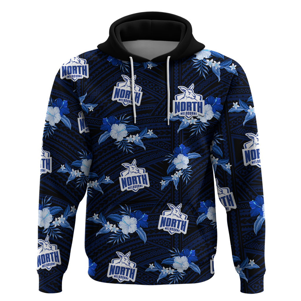 (Custom Text And Number) North Melbourne Football Hoodie Kangaroos Polynesian Tribal Mix Tropical Hawaiian Style - Vibe Hoodie Shop