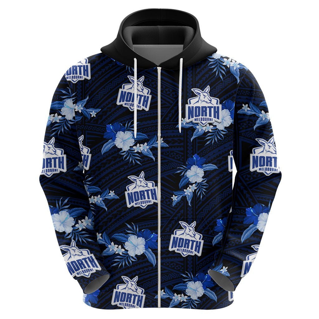 (Custom Text And Number) North Melbourne Football Hoodie Kangaroos Polynesian Tribal Mix Tropical Hawaiian Style - Vibe Hoodie Shop