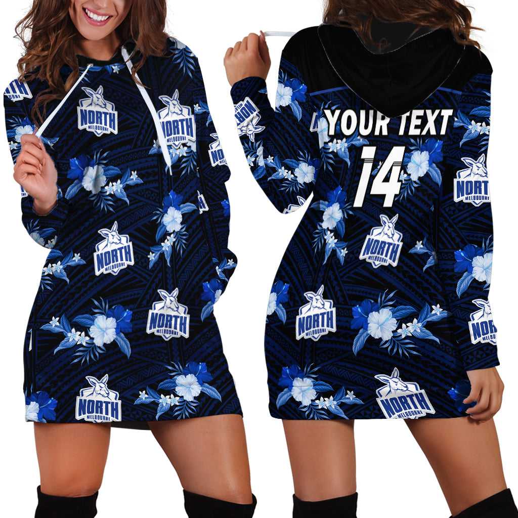 (Custom Text And Number) North Melbourne Football Hoodie Dress Kangaroos Polynesian Tribal Mix Tropical Hawaiian Style - Vibe Hoodie Shop