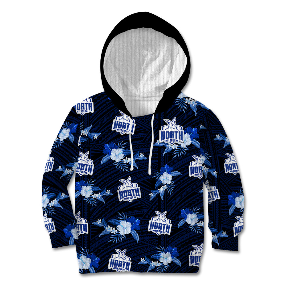 (Custom Text And Number) North Melbourne Football Kid Hoodie Kangaroos Polynesian Tribal Mix Tropical Hawaiian Style - Vibe Hoodie Shop