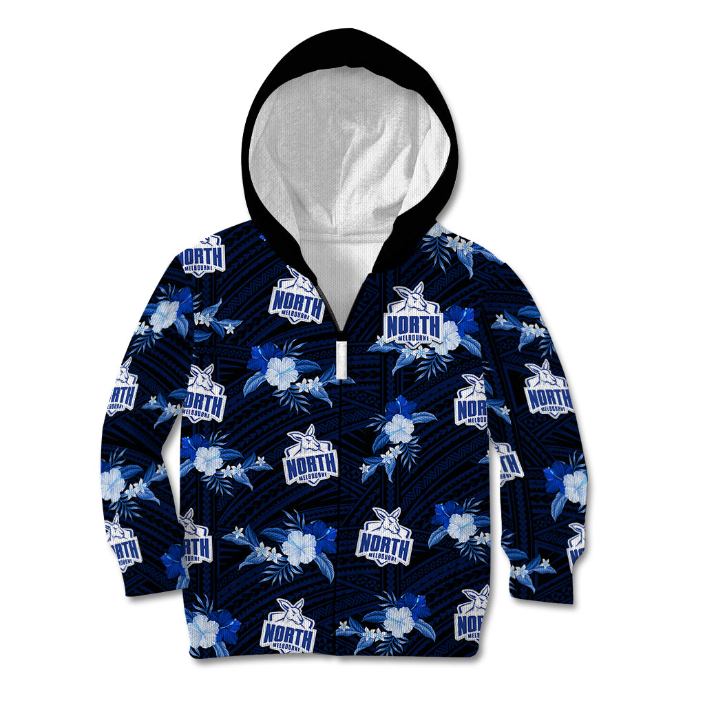 (Custom Text And Number) North Melbourne Football Kid Hoodie Kangaroos Polynesian Tribal Mix Tropical Hawaiian Style - Vibe Hoodie Shop