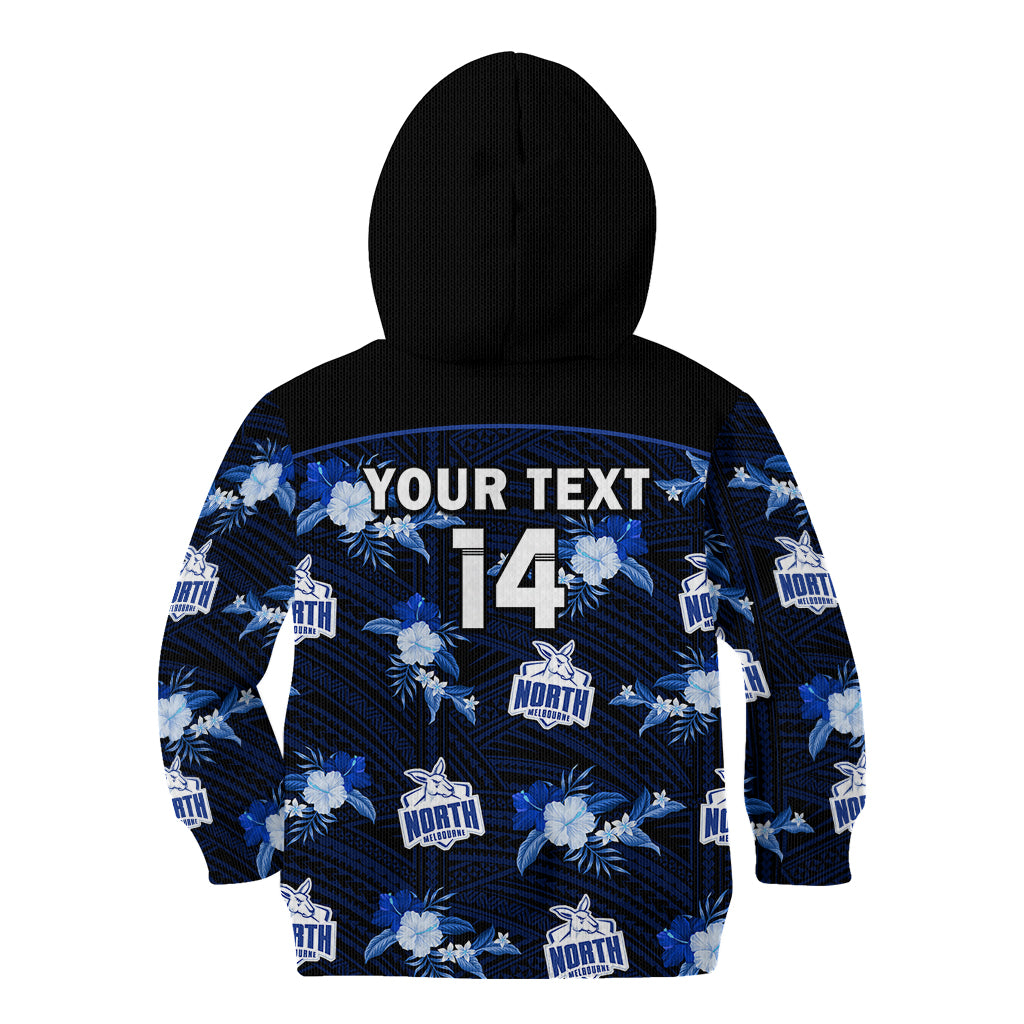 (Custom Text And Number) North Melbourne Football Kid Hoodie Kangaroos Polynesian Tribal Mix Tropical Hawaiian Style - Vibe Hoodie Shop