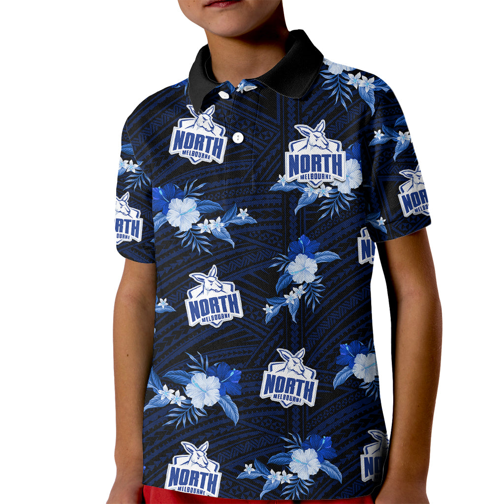 (Custom Text And Number) North Melbourne Football Kid Polo Shirt Kangaroos Polynesian Tribal Mix Tropical Hawaiian Style - Vibe Hoodie Shop