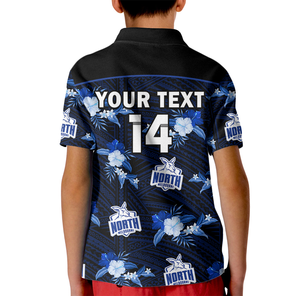 (Custom Text And Number) North Melbourne Football Kid Polo Shirt Kangaroos Polynesian Tribal Mix Tropical Hawaiian Style - Vibe Hoodie Shop