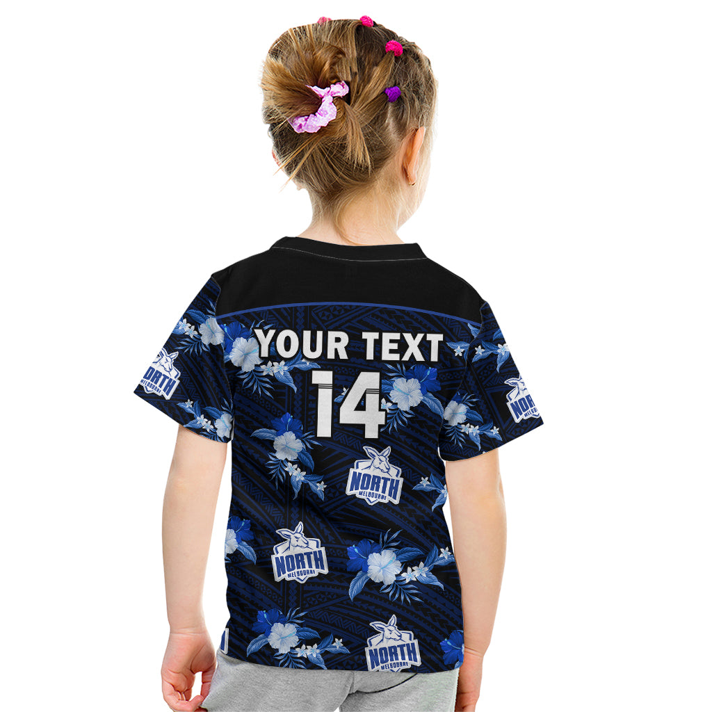 (Custom Text And Number) North Melbourne Football Kid T Shirt Kangaroos Polynesian Tribal Mix Tropical Hawaiian Style - Vibe Hoodie Shop