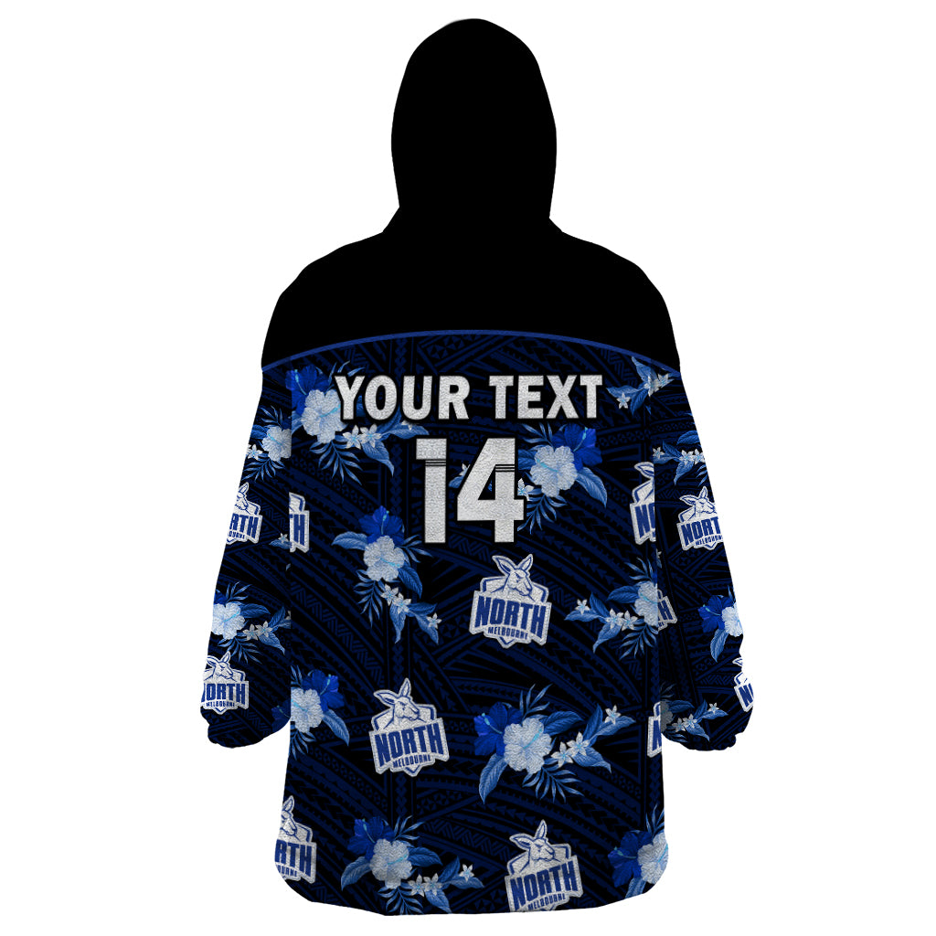 (Custom Text And Number) North Melbourne Football Wearable Blanket Hoodie Kangaroos Polynesian Tribal Mix Tropical Hawaiian Style - Vibe Hoodie Shop