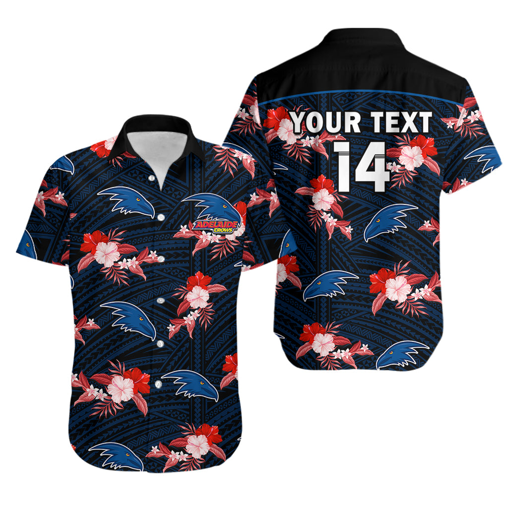 (Custom Text And Number) Adelaide Crows Football Hawaiian Shirt Polynesian Tribal Mix Tropical Hawaiian Style - Vibe Hoodie Shop