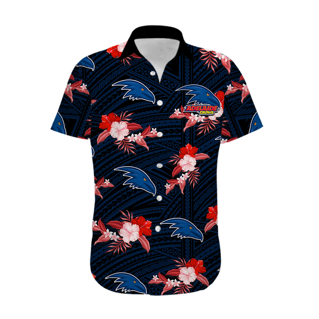 (Custom Text And Number) Adelaide Crows Football Hawaiian Shirt Polynesian Tribal Mix Tropical Hawaiian Style - Vibe Hoodie Shop