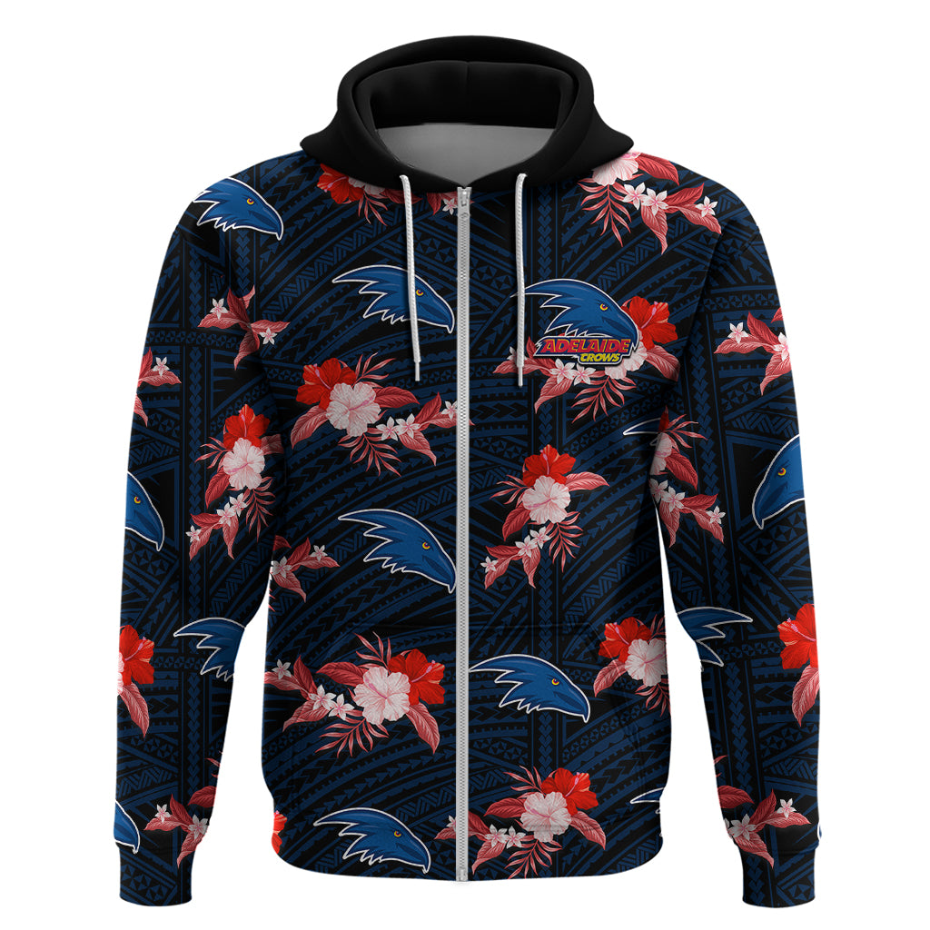 (Custom Text And Number) Adelaide Crows Football Hoodie Polynesian Tribal Mix Tropical Hawaiian Style - Vibe Hoodie Shop