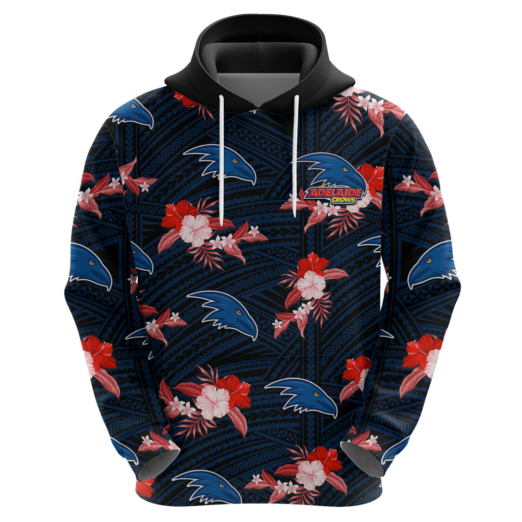 (Custom Text And Number) Adelaide Crows Football Hoodie Polynesian Tribal Mix Tropical Hawaiian Style - Vibe Hoodie Shop