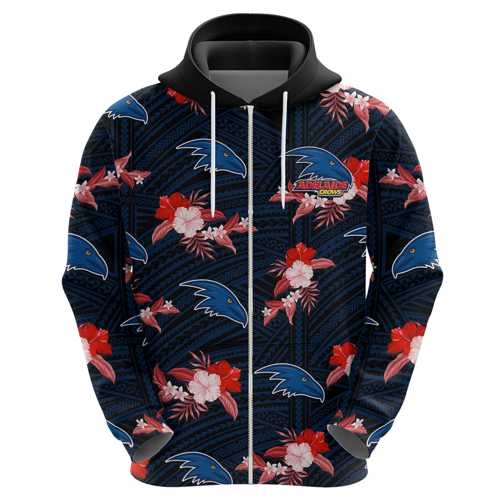 (Custom Text And Number) Adelaide Crows Football Hoodie Polynesian Tribal Mix Tropical Hawaiian Style - Vibe Hoodie Shop