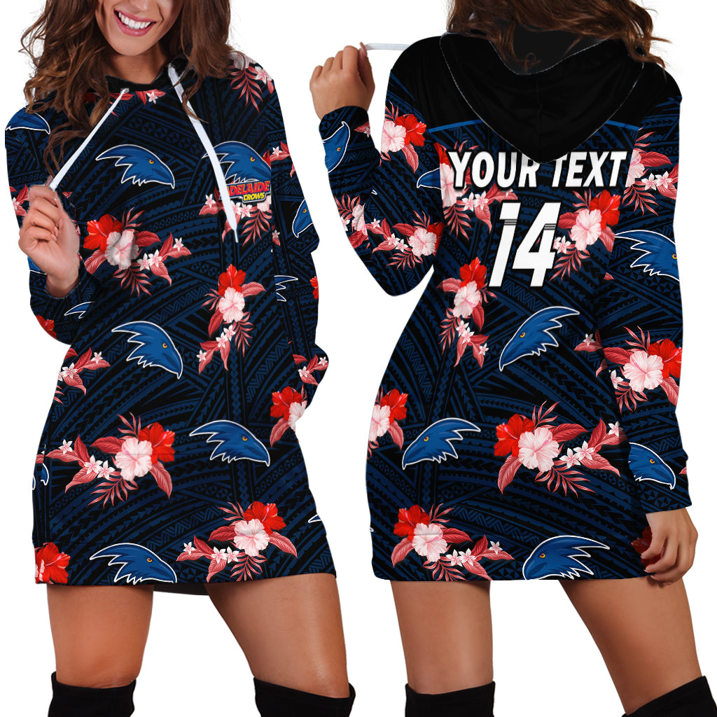 (Custom Text And Number) Adelaide Crows Football Hoodie Dress Polynesian Tribal Mix Tropical Hawaiian Style - Vibe Hoodie Shop