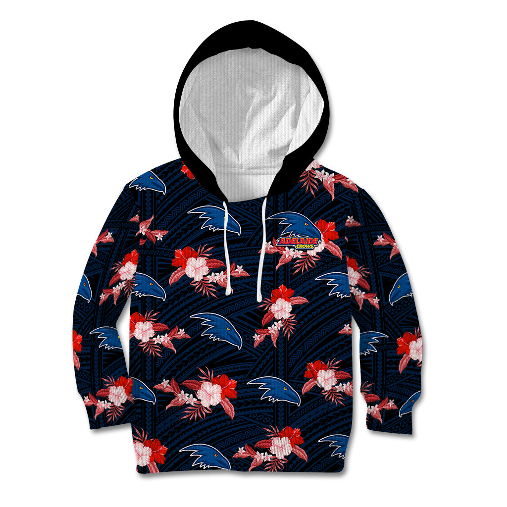 (Custom Text And Number) Adelaide Crows Football Kid Hoodie Polynesian Tribal Mix Tropical Hawaiian Style - Vibe Hoodie Shop