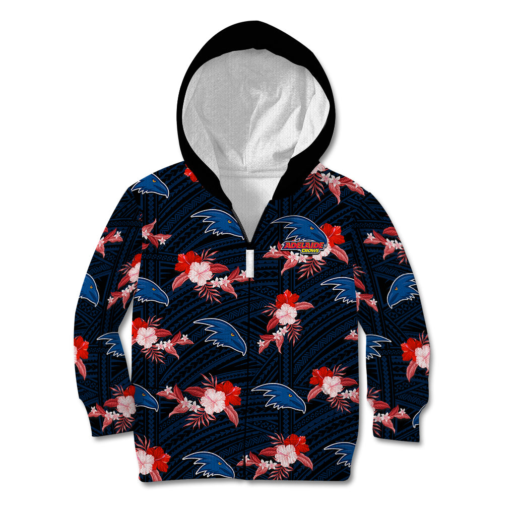 (Custom Text And Number) Adelaide Crows Football Kid Hoodie Polynesian Tribal Mix Tropical Hawaiian Style - Vibe Hoodie Shop