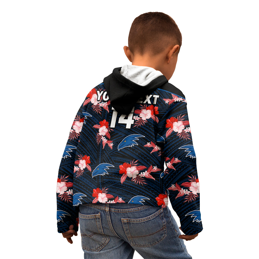 (Custom Text And Number) Adelaide Crows Football Kid Hoodie Polynesian Tribal Mix Tropical Hawaiian Style - Vibe Hoodie Shop