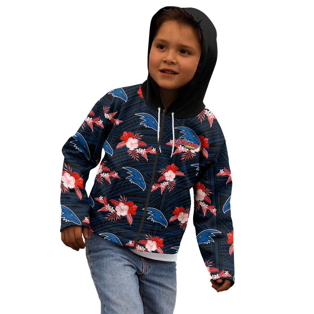 (Custom Text And Number) Adelaide Crows Football Kid Hoodie Polynesian Tribal Mix Tropical Hawaiian Style - Vibe Hoodie Shop