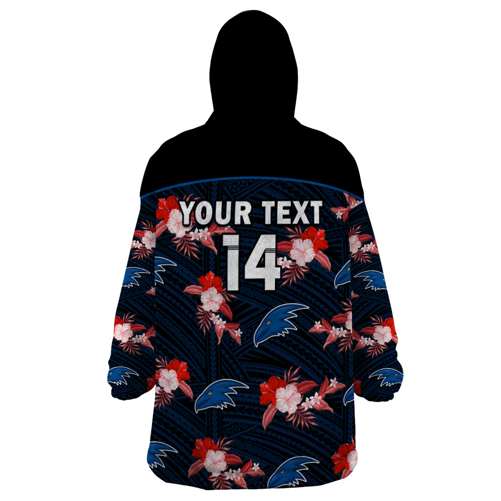 (Custom Text And Number) Adelaide Crows Football Wearable Blanket Hoodie Polynesian Tribal Mix Tropical Hawaiian Style - Vibe Hoodie Shop