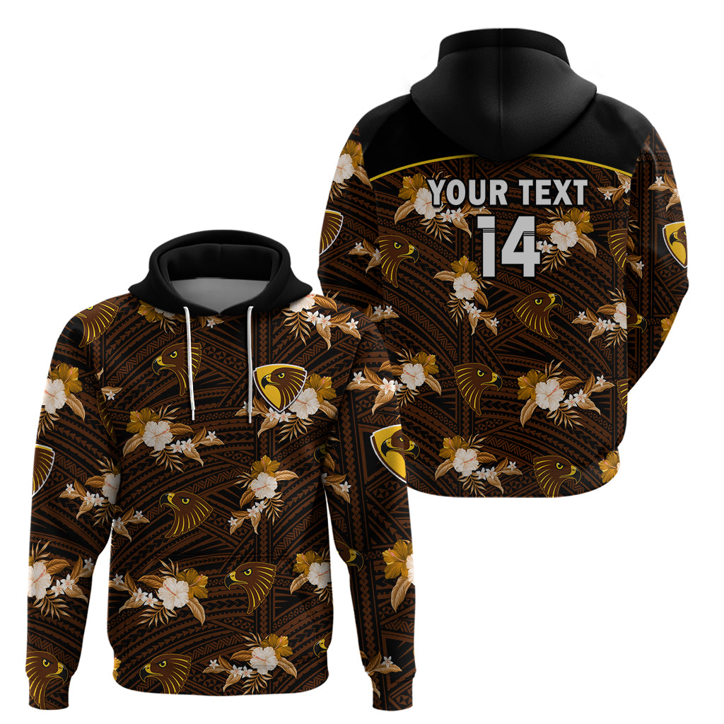 (Custom Text And Number) Hawthorn Football Hoodie Hawks Polynesian Tribal Mix Tropical Hawaiian Style - Vibe Hoodie Shop