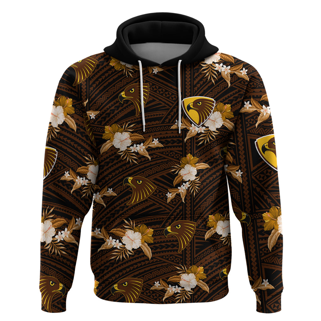 (Custom Text And Number) Hawthorn Football Hoodie Hawks Polynesian Tribal Mix Tropical Hawaiian Style - Vibe Hoodie Shop