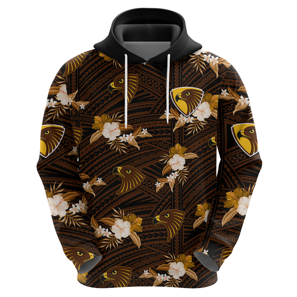 (Custom Text And Number) Hawthorn Football Hoodie Hawks Polynesian Tribal Mix Tropical Hawaiian Style - Vibe Hoodie Shop